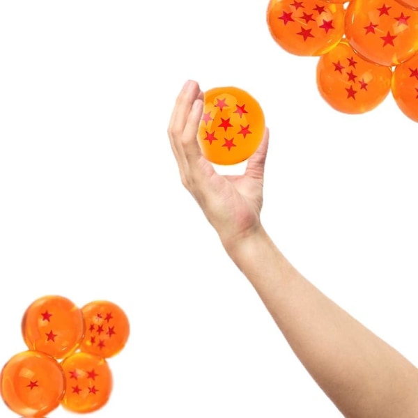 Set med 7 samlarobjekt Dragon Ball i akryl 1 till 7 stjärnor i låda Samlare Diameter 4,3 cm