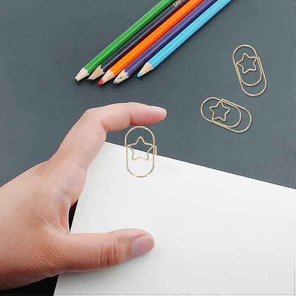 Søde Planner Clips, Rustbeskyttende Stjerneform 40 Stærke Klemmer Fancy Papirclips (Guld)