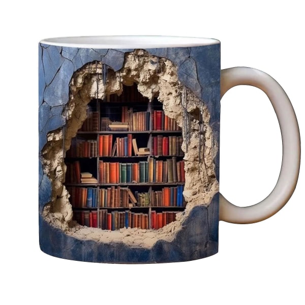 3D-bogreol krus, en bibliotekshylde kop, kreativt rumdesign multifunktionelle krus til læsere Blue