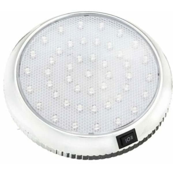 12V LED interiørlys for bobiler, campingvogner og båter; inkluderer bryter; kromfinish; kjølig hvitt lys