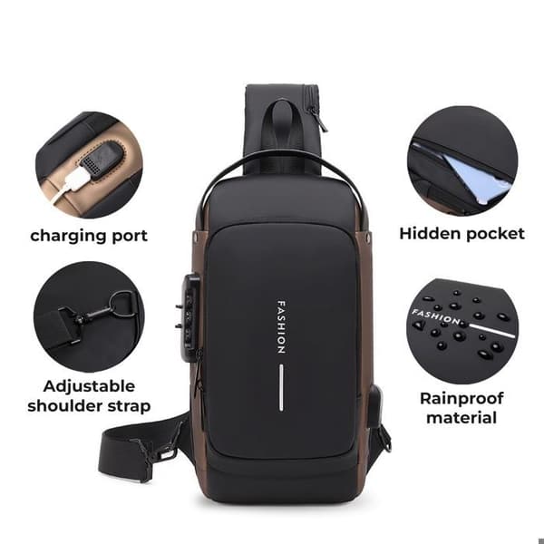 Unisex Axelväskor, Svarta Stöldsäkra Messenger-väskor med USB-laddningsportar, Vattentäta Crossbody-väskor