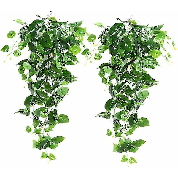 2 stk kunstige hengeplanter kunstige planter, 90cm falsk eføy henge grønne Scindapsus blader for dekorasjon