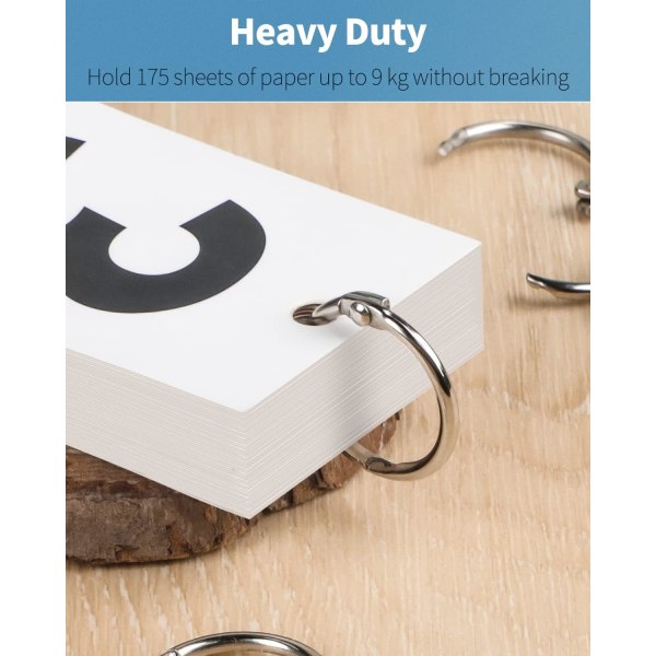 Løsbladsbindringe 24 mm almindeligt stål bogringe til indeks flash-kort Kvitteringer og filer Heavy Duty Organizer-løkker, pakke med 100 stk.