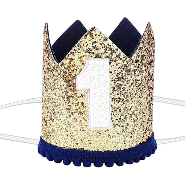 Vauvan Tiara Kruunu 1. Syntymäpäiväjuhliin, Vauvan Ensimmäinen Syntymäpäivä Glitter Kruunu, 1. Syntymäpäivä Hattu Ensimmäiset Syntymäpäivä Pannat Juhlahatut 1. Syntymäpäivälle Dark Blue