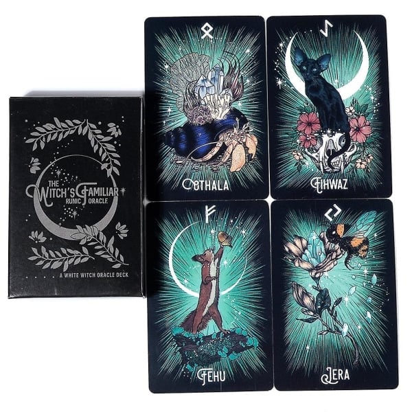 Heksens kjæledyr Runic Oracle 24 kort Indie Tarot Deck Runer Runekort Dyreorakel Dyretarotkort Vikingruner