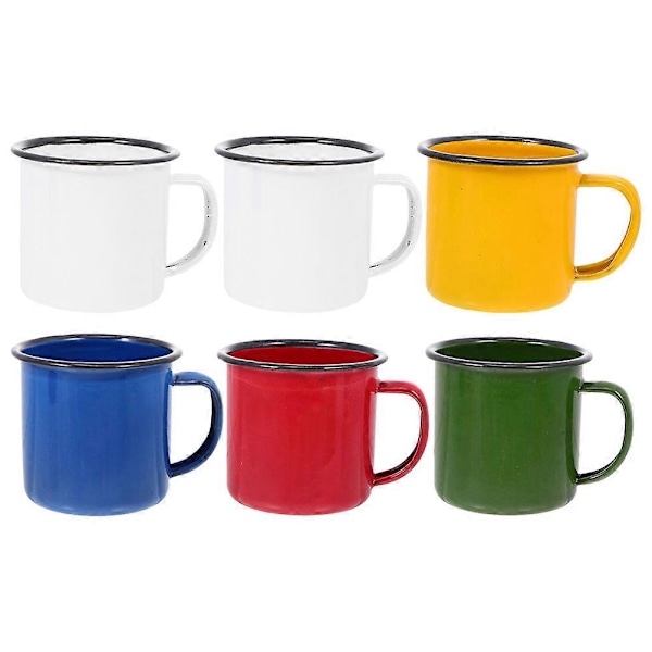 6 st Handhållna Emaljmuggar Retrostil Emaljkoppar Färgade Emaljmuggar Tjocka Kaffe Mjölk Muggar
