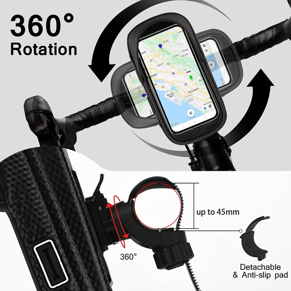 Cykeltelefonholder Vandtæt - Motorcykeltelefonholder 360 Rotation, Cykelstyrtaske, Cykeltelefonholder til Iphone 14pro Max/14pro/14/13/11/x/8 Sa