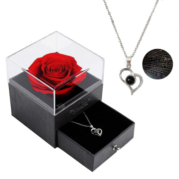 Eternal Rose With 100 Languages​​Kjærlighetskjede, Eternal Flower smykkeskrin, romantisk bursdagsgave Valentinsdag Morsdag