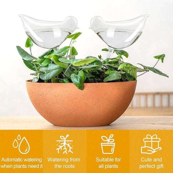 Plante-drypper, glas plantevandingskugle, automatisk plantevandingskugle, automatisk vandingssystem til indendørs og udendørs planter 2 birds
