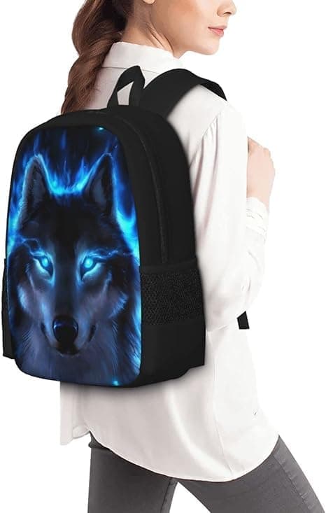 Blue Flame Wolf Rygsække Skoletasker til Drenge Piger, Casual D