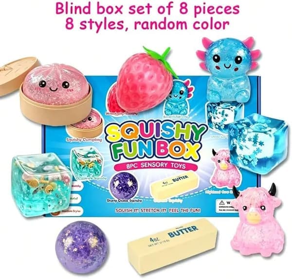 8-pack Mystery Box Blind Box Squishy Långsamt Stigande Klämleksaker Anti-Stress Fidget Leksaker Sensorisk Present för Barn och Vuxna