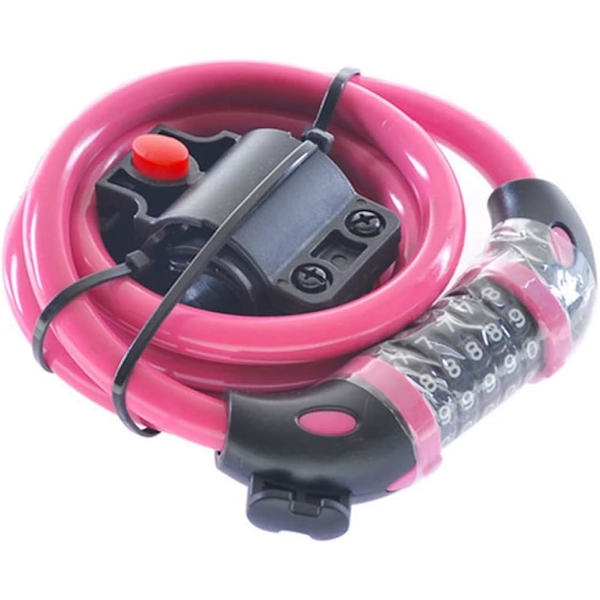 Cykellås Hög Säkerhet 5-siffrig Återställbar Kombinationslås Spiralkabel Lås Bäst för Cykel Utomhus, 1,2mx12mm (Rosa)