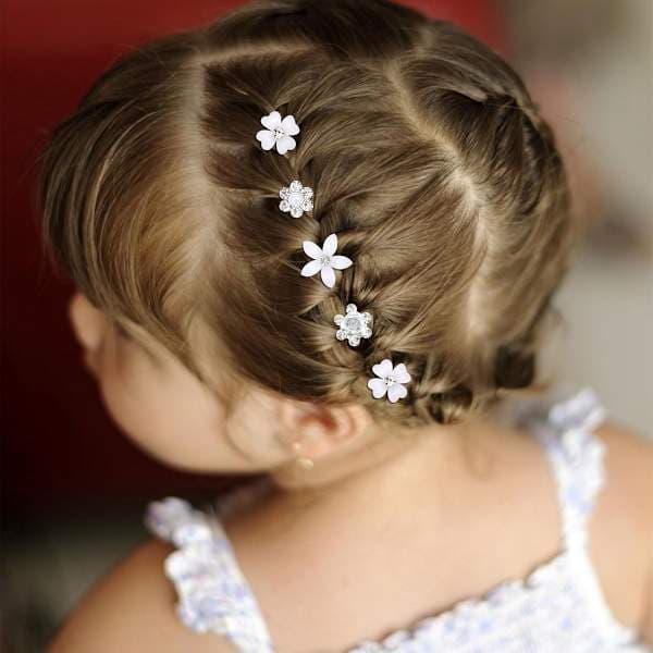 20 mini hårspenner med blomster og rhinsteiner - Hårspenner til bryllupsdekorasjon - Hvite hårspenner