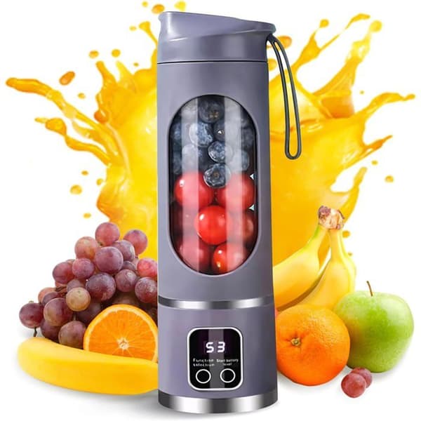 Bärbar Smoothie Blender – 450 ml, Uppladdningsbar, 12 Blad, LED-Display (Lila)