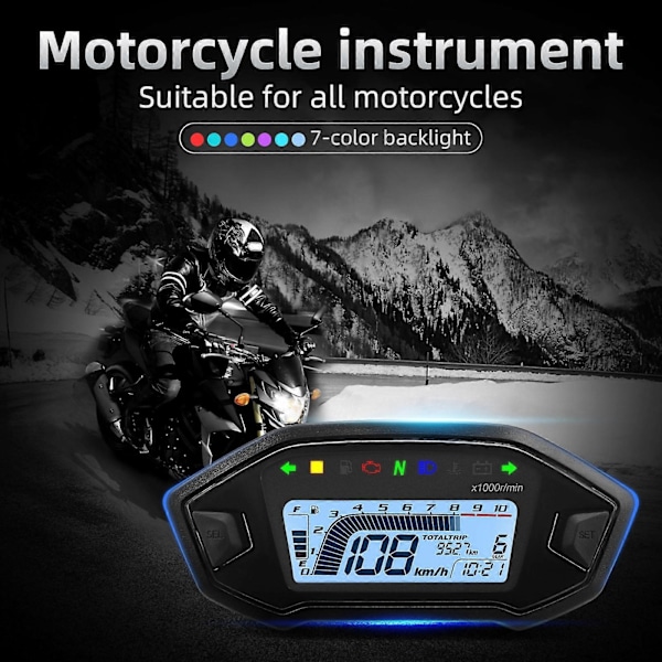 2023 Nyhet 7 Färger Digital Hastighetsmätare Moto Instrumentbräda 10000RPM Motorcykel LCD Display Odometer Varvräknare för 1,2,4 Cylinder sensor3