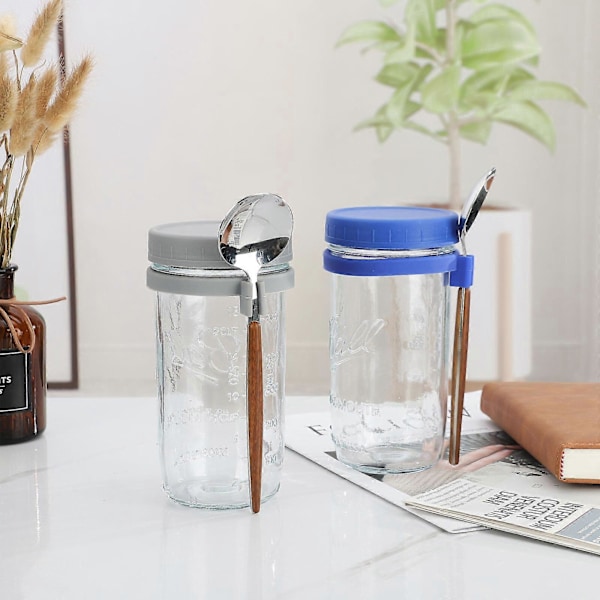 Glasbehållare för Havregryn med Sked - 350ml Flerfärgad 30 cl Mason Jar med Bred Öppning för Overnight Oats, Flingor, Yoghurt - Lufttät Förslutning och Läcksäkert Lock White 600ML