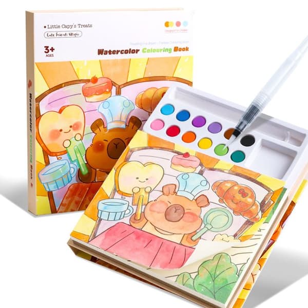 Vattenmålarbok för småbarn 3–8 år, akvarellkonstkit – Capybara-tema