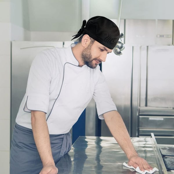 Justerbar kokkehat i 6 stk. Unisex kokkehat til køkkenet, åndbar kokkehat med servicehat til mænd og kvinder, sort