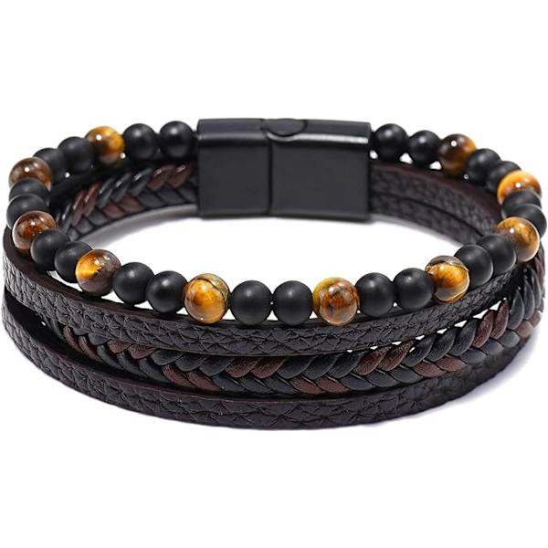 Herr Armband Läder Flerskikts Armband För Män Flätade Pärlor Armband Armband