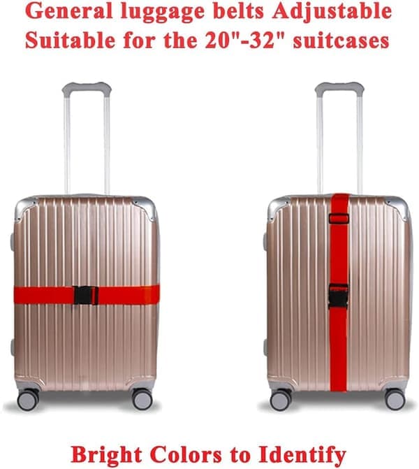 2-pack justerbara remmar med snabbspänne för resväskor, klara färger, röd
