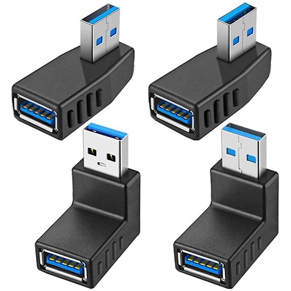4 kpl USB 3.0 -sovitinkaapelia 90 asteen kulma uros naaras USB-liitin - Mukana vasen, oikea, ylös, alas