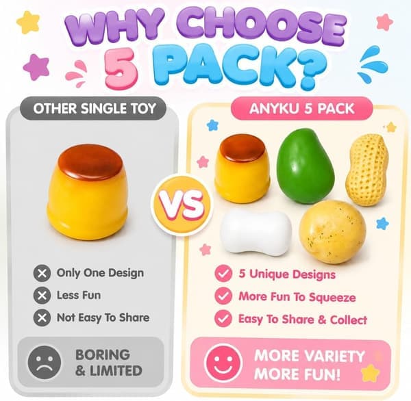 5-pack krispiga klämleksaker Slushy Squeeze Stressboll Matleksak Jordnötspudding Potatis Mango Tvål Pärlfylld ASMR Realistisk Icke-studsande Formbar