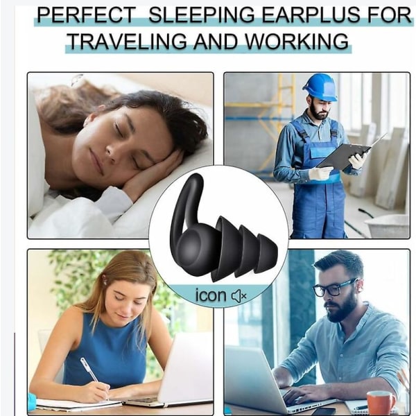2 par støyreduserende ørepropper for å sove, komfortable støyreduserende ørepropper svart