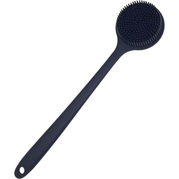 Silikon ryggskrubber för kroppsborste för duschbad med långt handtag, BPA-fri, allergivänlig, miljövänlig (svart)
