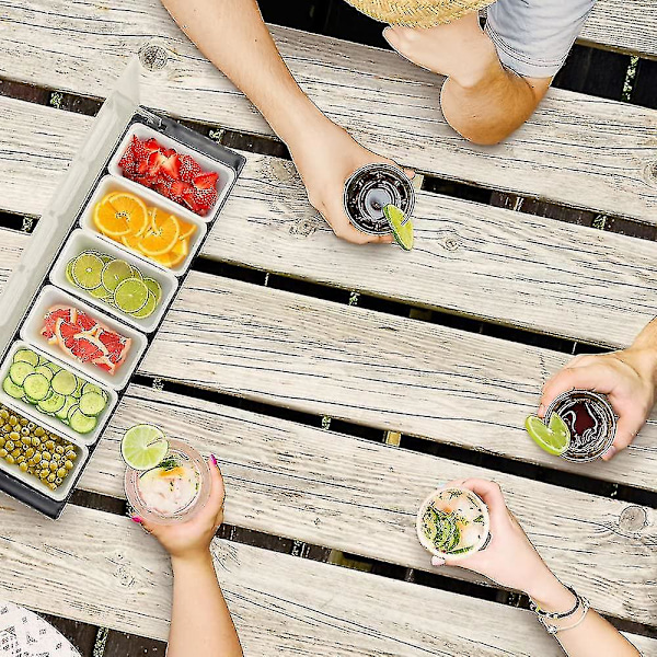 Bar Top Mat- og Krydderdispenser: 6-roms Garnityrstasjon med Lokk for Bartending og Servering
