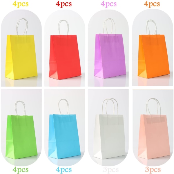 Festtasker, 8 farver papirgaveposer med håndtag,Kraftpapir til børnefestposer til børnefest,fødselsdag,tilbehør til farvede papirposer