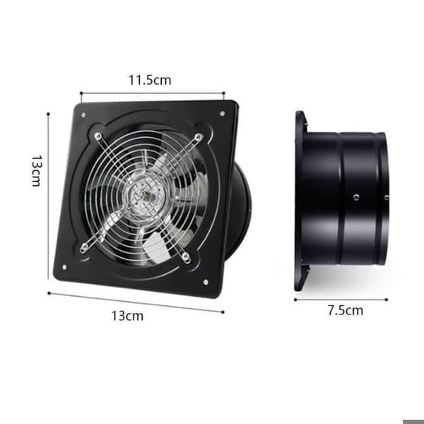 100 mm 50W vægmonteret metalventilator til badeværelse/køkken, med kontraventil, sort