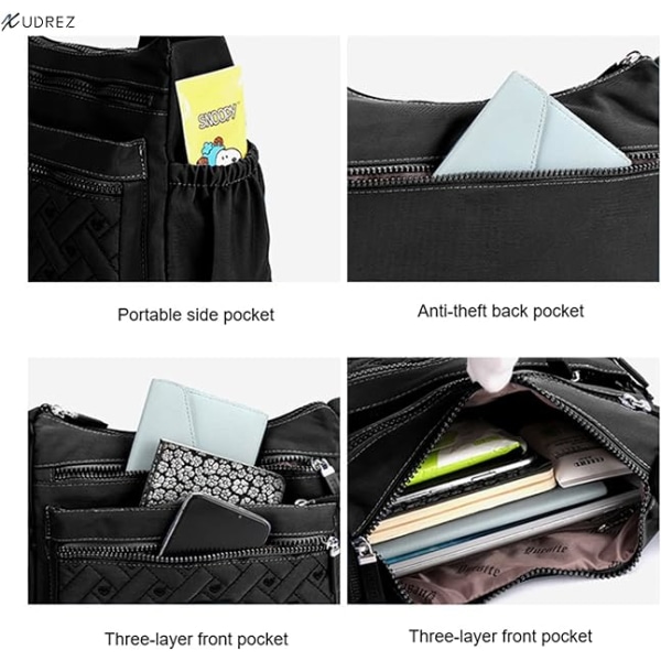 Naisten Crossbody laukku, Multi Pocket Crossbody Bag Olkalaukku Matkalaukku Käsilaukku (musta)