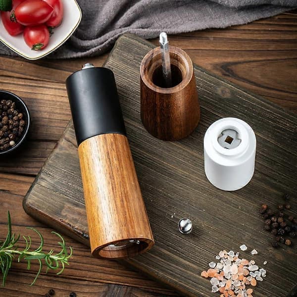 Salt- og pepperkvernsett i tre, akasietre, justerbar grovhet