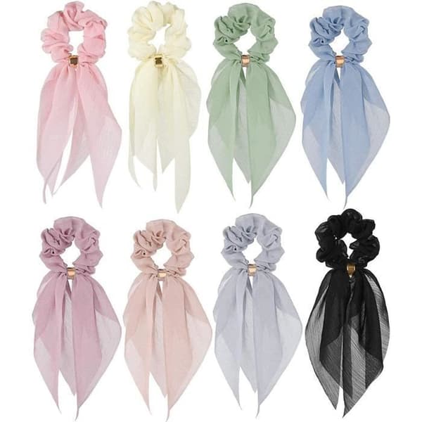 Hårscarf - Scrunchie - 8 delar - Mjuk elastisk - Elegant design - Flerfärgad