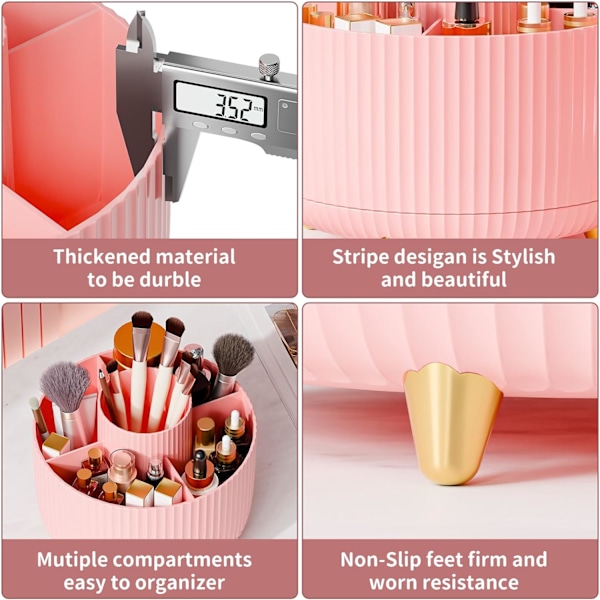 360° roterende penneholder, skrivebordsarrangører med 5 rum blyantsarrangør, kunstforsyningsopbevaringsboks Caddy til hjemmekontorartikler Desktop oprydning Pink