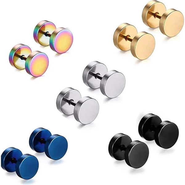 5 par rostfritt stål runda silverguld creol barbell pluggar skruvörhängen män kvinnor clip på falska mätare örhänge 8MM