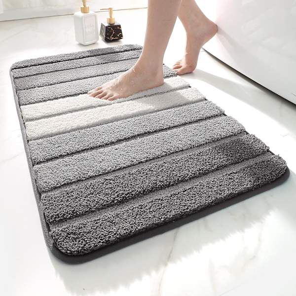 Bademåtte 40 x 60 cm Skridsikker Bademåtte Super Absorberende Vand, Maskinvaskbar, Mikrofiber Absorberende Badeværelsesgulvmåtte, Grå