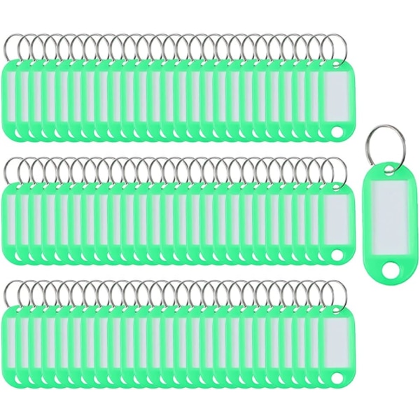 Nøglemærker 100 stykker Nøglering Mærker Nøgleetiketter Plast Nøgleringe Id-tags Nøgleringe Navneskilte Bagage Id-etiketter med etiketter Splitring Nøglering (grøn)