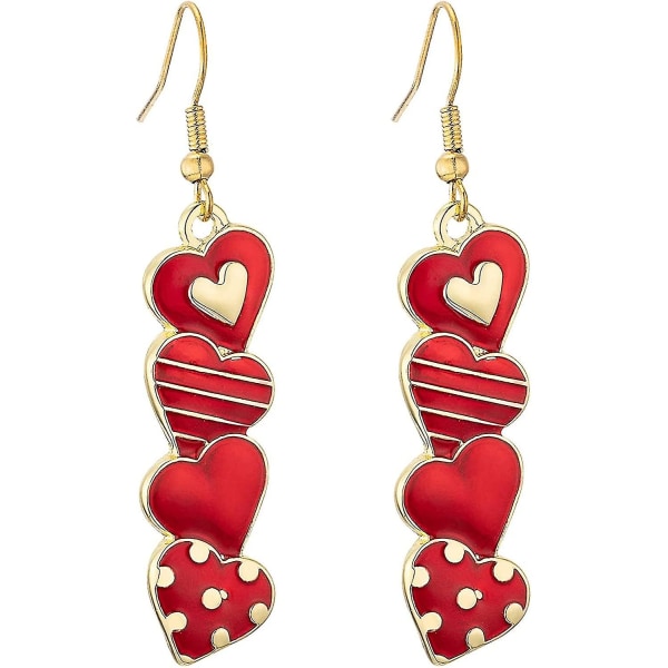 Valentinsdagsgaver til hende, kæreste, kone, Valentinsdags øreringe, Unikke 4 Linked Red Heart Dangle øreringe til kvinder, E03b