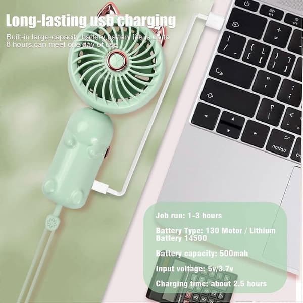 Bærbar mini USB genopladelig ventilator, 3 hastigheder, lille sammenklappelig personlig ventilator (grøn), AquaForge