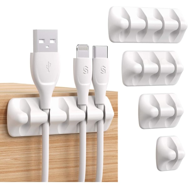 Cord Organizer självhäftande USB kabelhållare för att organisera kabelsladdar, idealisk för hem, kontor, bil, nattduksbord, skrivbordstillbehör, 5-pack - White