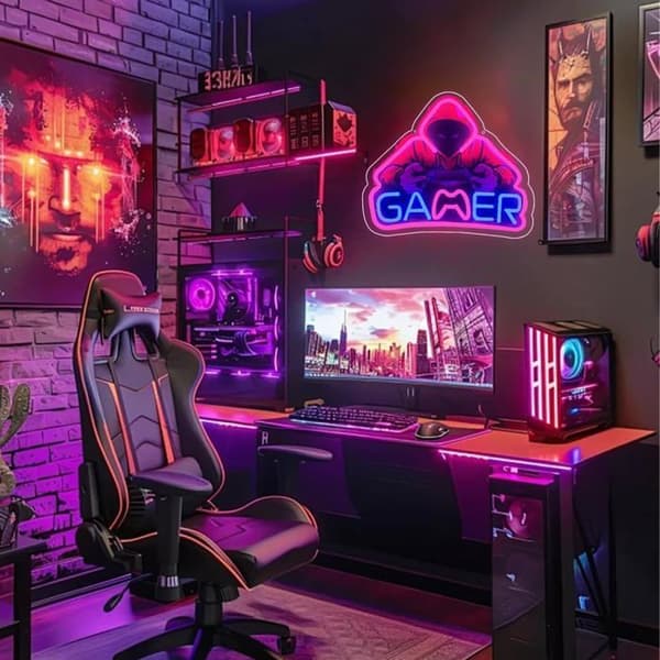Gamer Neonskilt – LED Spilcontroller Logo – Gaming Indretningslys – Fed Gaveidé