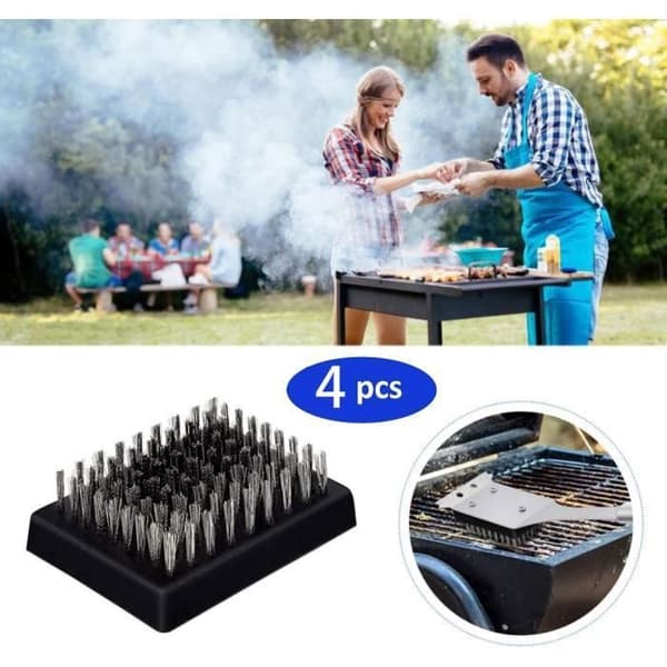 Grillbørstehode, erstatningshode for grillbørste, grillrengjøringsbørstehode med metallbust (svart, 4 stk)