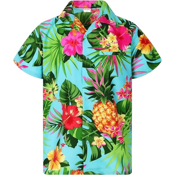 Hawaiiansk skjorte til mænd Funky Casual Button Down Meget højlydt kortærmet Unisex Maori-brysttryk (størrelse: M)