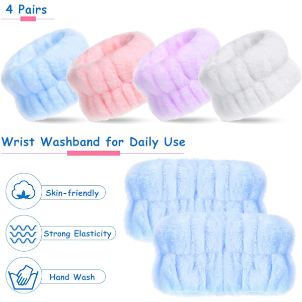 4 par handledstvättband i mikrofiber, handledstvättband för tvätt av ansikte, absorberande handledsskydd, handledsskydd för kvinnor och flickor