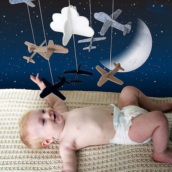 Barneseng Mobile Fly & Cloud Nursery Decoration Grå og Hvit, Marineblå, Baby Crib Mobile For