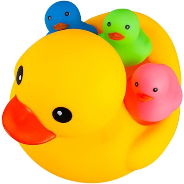 4 stk Fargerike Gummi Duck Familie Squeak Ducks Baby Shower Leke Jeep Ducks for Småbarn Gutter Jenter