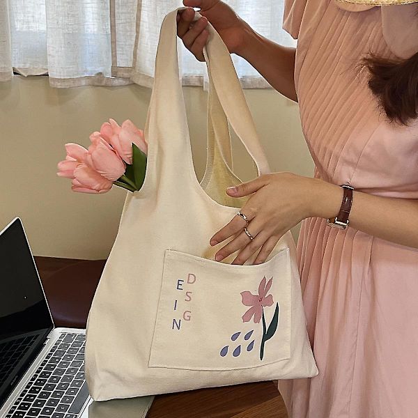 Bomullslerret handlepose Skulder Tote Shopper Bag Stor handlepose, 1 stk