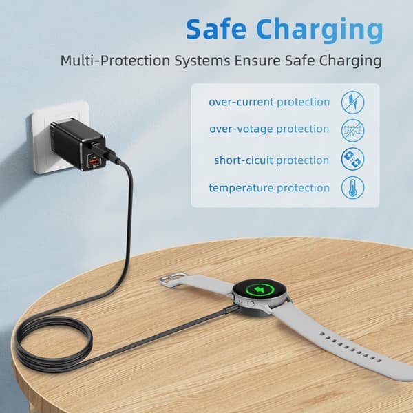 USB-C oplader til Samsung Galaxy Watch 3/4/5/6/7, Active 1/2 Sort Sort