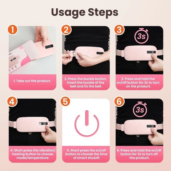 Oppvarmet belte for smertelindring ved menstruasjon – USB oppladbart – 5 varmenivåer og 4 moduser – Gave til kvinner